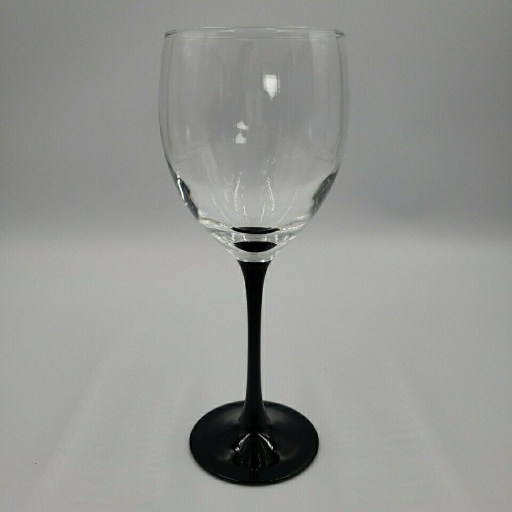 Vintage Black Stemmed Claret Wine Glass 1 Single Luminarc France Nocturne 12 Oz